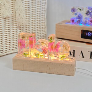 Custom name number symbol flower nightlight,multifunctional wooden base lamp,bluetooth music light, anniversary birthday wedding unique gift