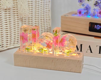Custom name number symbol flower nightlight,multifunctional wooden base lamp,bluetooth music light, anniversary birthday wedding unique gift