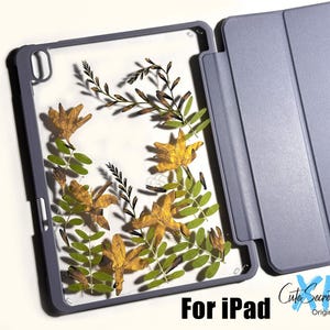 Geperste stekelige bladbloem iPad-hoes met pennensleuf voor iPad Air en Pro 11&#39;&#39; 13&#39;&#39; 2024, iPad mini 7e generatie 2024, iPad 10e generatie, Air 11&quot; 2025