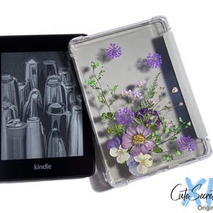 Pressed purple dried flower case for Kindle Colorsoft, Paperwhite 12th 11th 10th gen, Kindle 2024 2022 6&#39;&#39;,Oasis 10th 9th gen 2017 2019