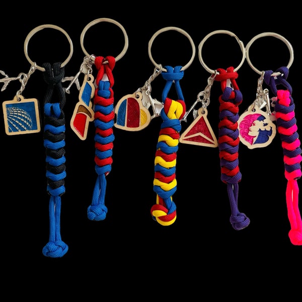 Airlines flying colors inspired Paracord Keychain with charm