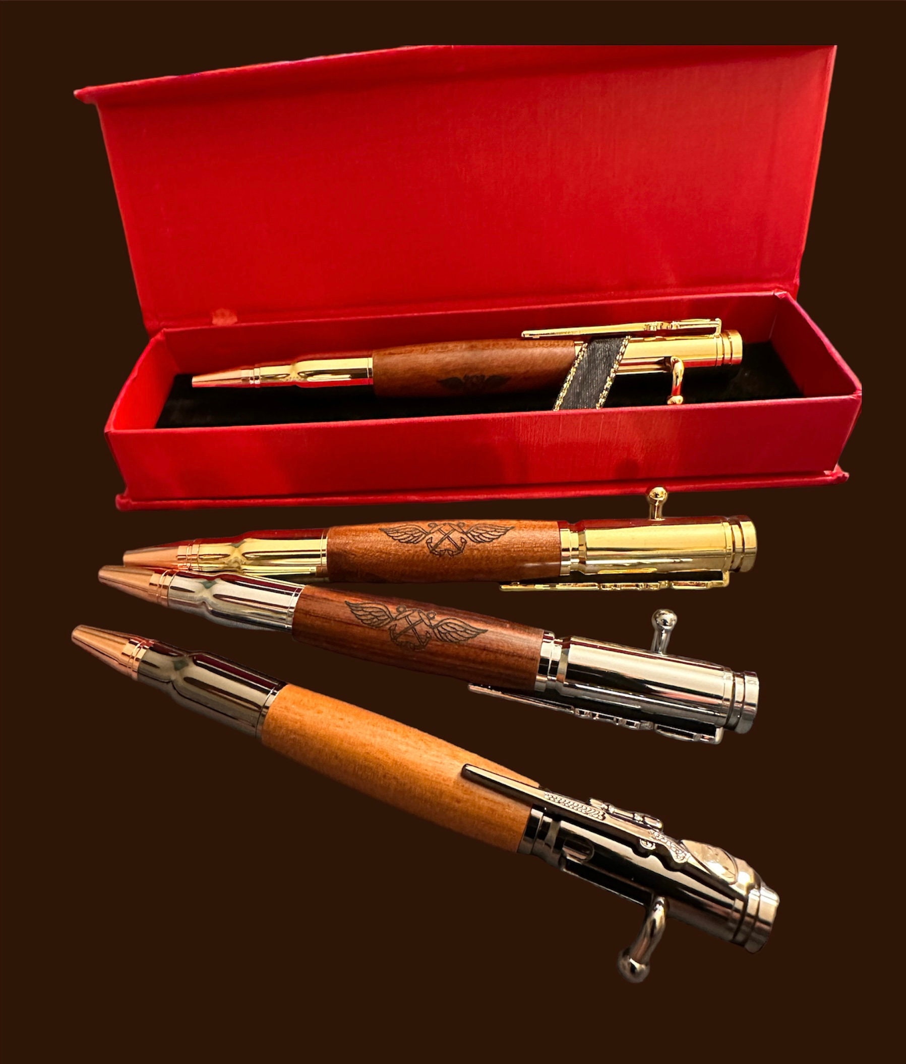 Gift for Marines .50 cal BMG Bullet Pen in Engraved Wood Gift Box – Brass  Honcho