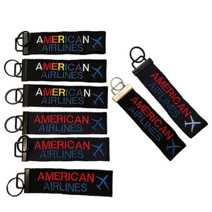 AMERICAN AIRLINES  Custom made Keyfob Embroidered Front & Back. 1 pc Embroidered Key fob. Not heat press.