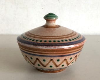 Vintage lidded bowl - ceramic - handmade - beautiful colors