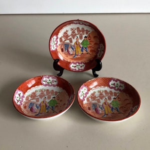 3 plates / saucers / decorative plates - oriental colorful decoration - antique - handmade