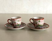 2 Cups and Saucers - Satsuma - Porcelain - eggshell thin - antique - marked with 6 character mark