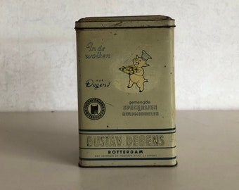 Large rectangular tin with hinged lid - "GUSTAV DEGENS, mixed spices"