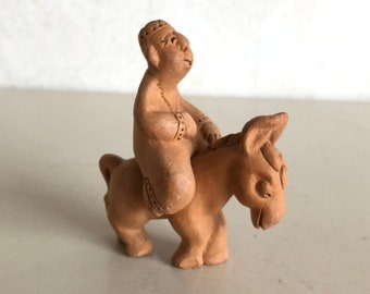 Terracotta statue - Man on donkey - beautiful condition - vintage