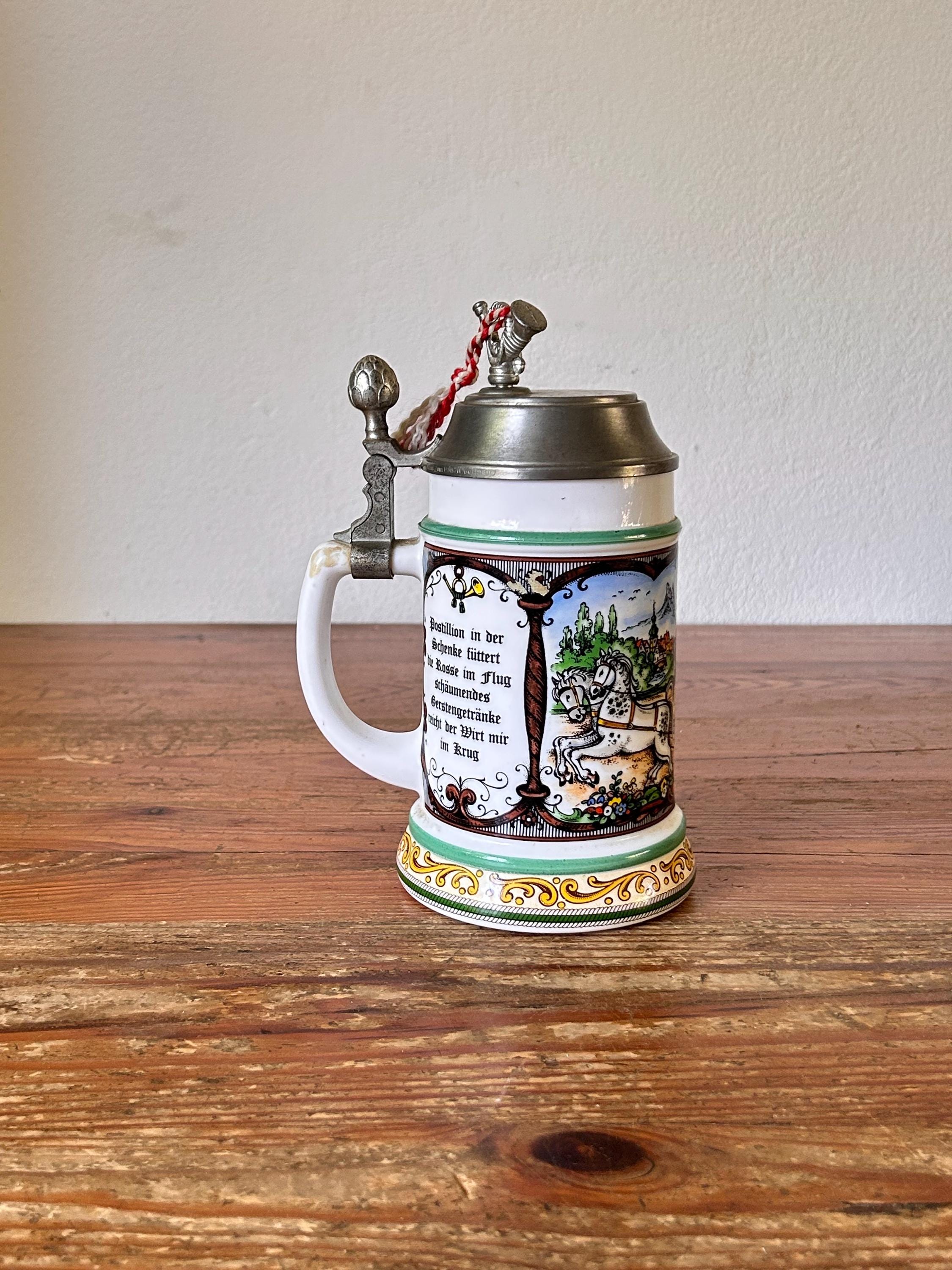 ビールジョッキ - ピューター製の蓋が付いた磁器製 - BMF オリジナル