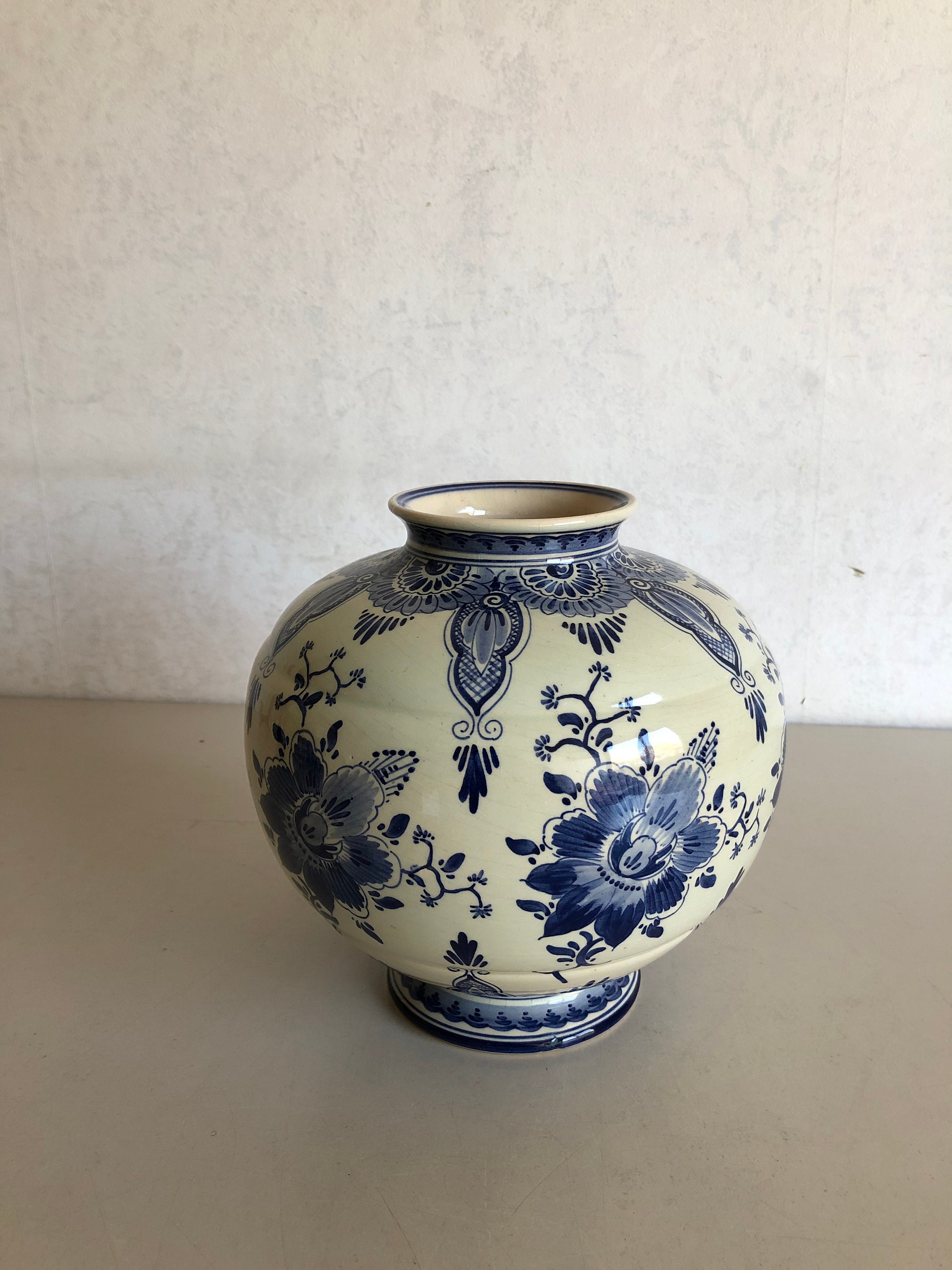 Delft Blue pottery round vase hand painted Excelsior Etsy