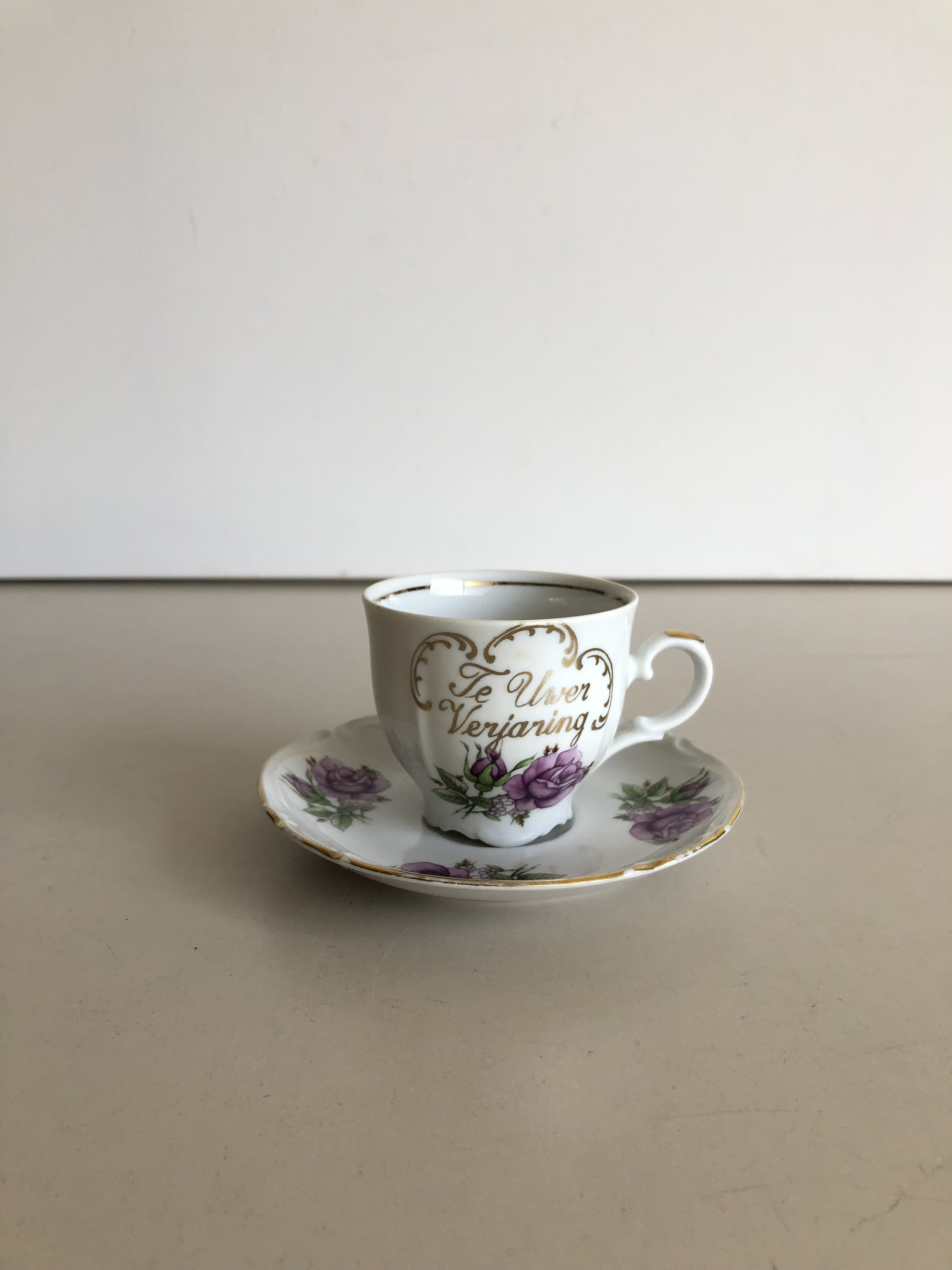 Cup and saucer - "Te Uwer Verjaring" - Tirschenreuth Bavaria - porcelain