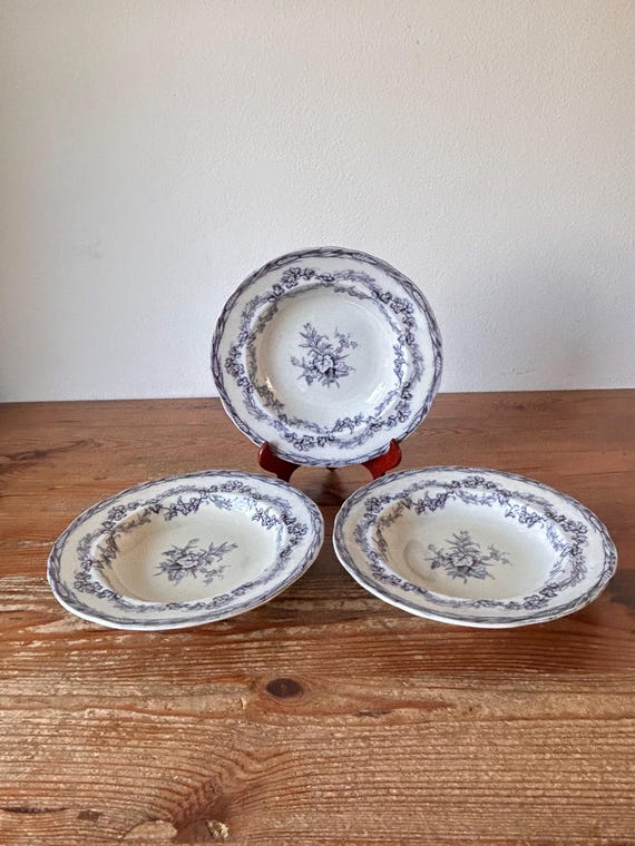 3 枚のプレート / 深皿 - コンコルディア - アンティーク - 花の装飾