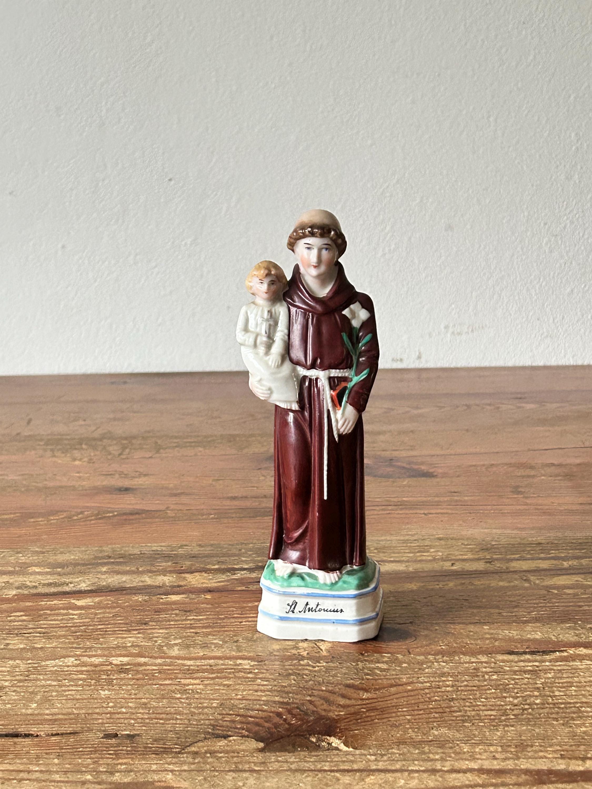 聖アントニオ 幼子イエス 陶器製 置物 Sculpture / Statue - Saint Anthony With Baby Jesus and Flower