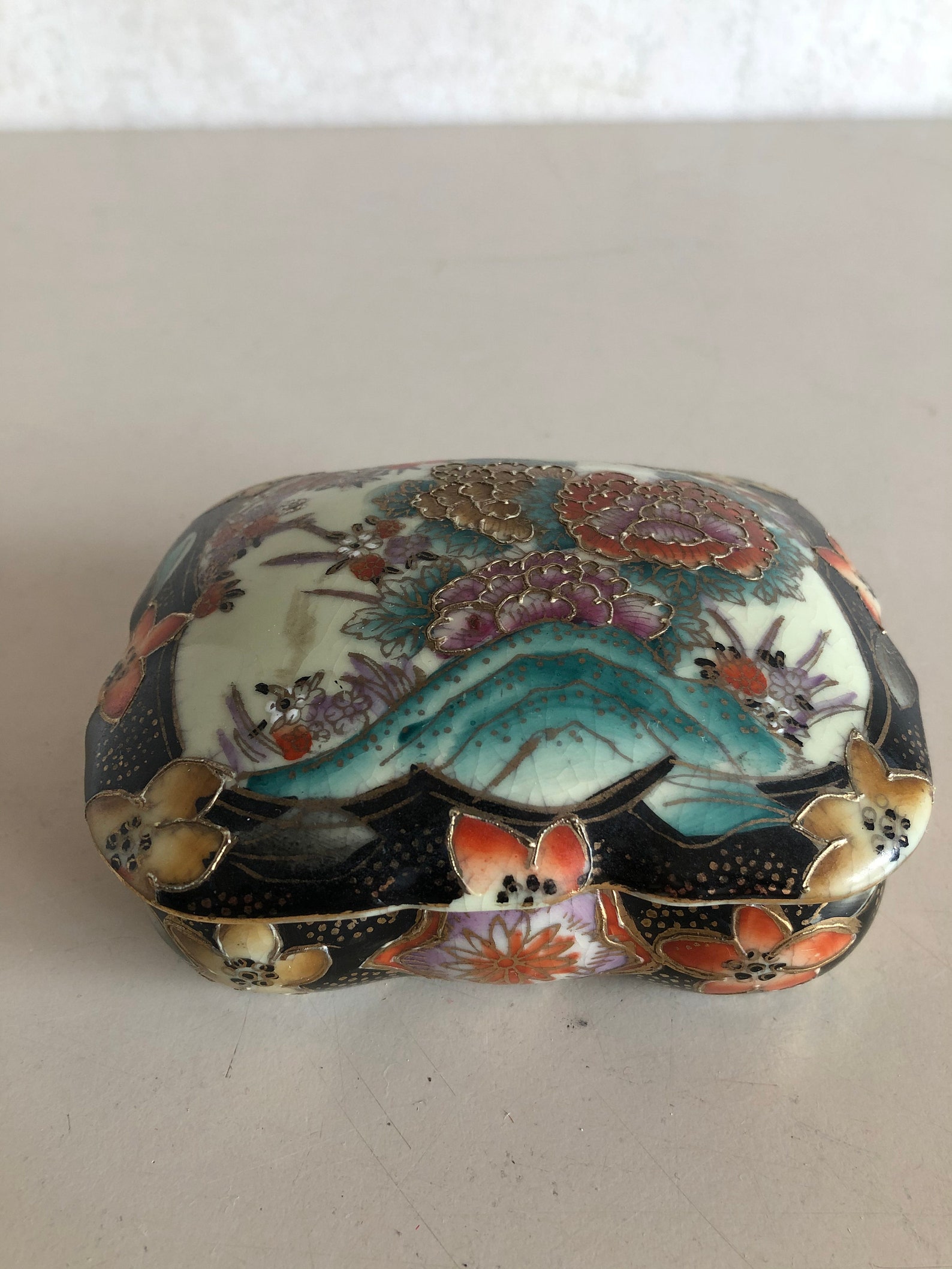 Satsuma China porcelain jewelry jar / lid dish Etsy