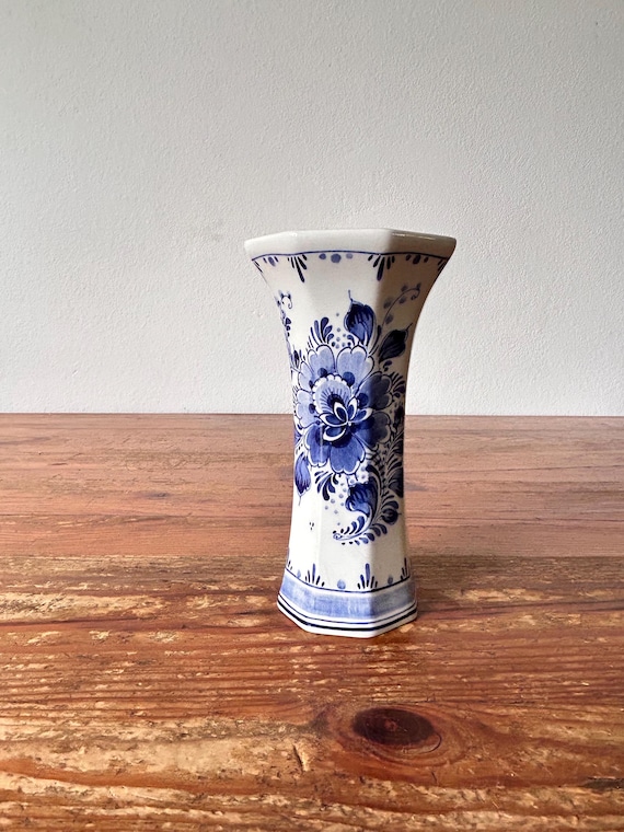 Vase / Trumpet Vase - Delft Blue Earthenware - Hand Painted