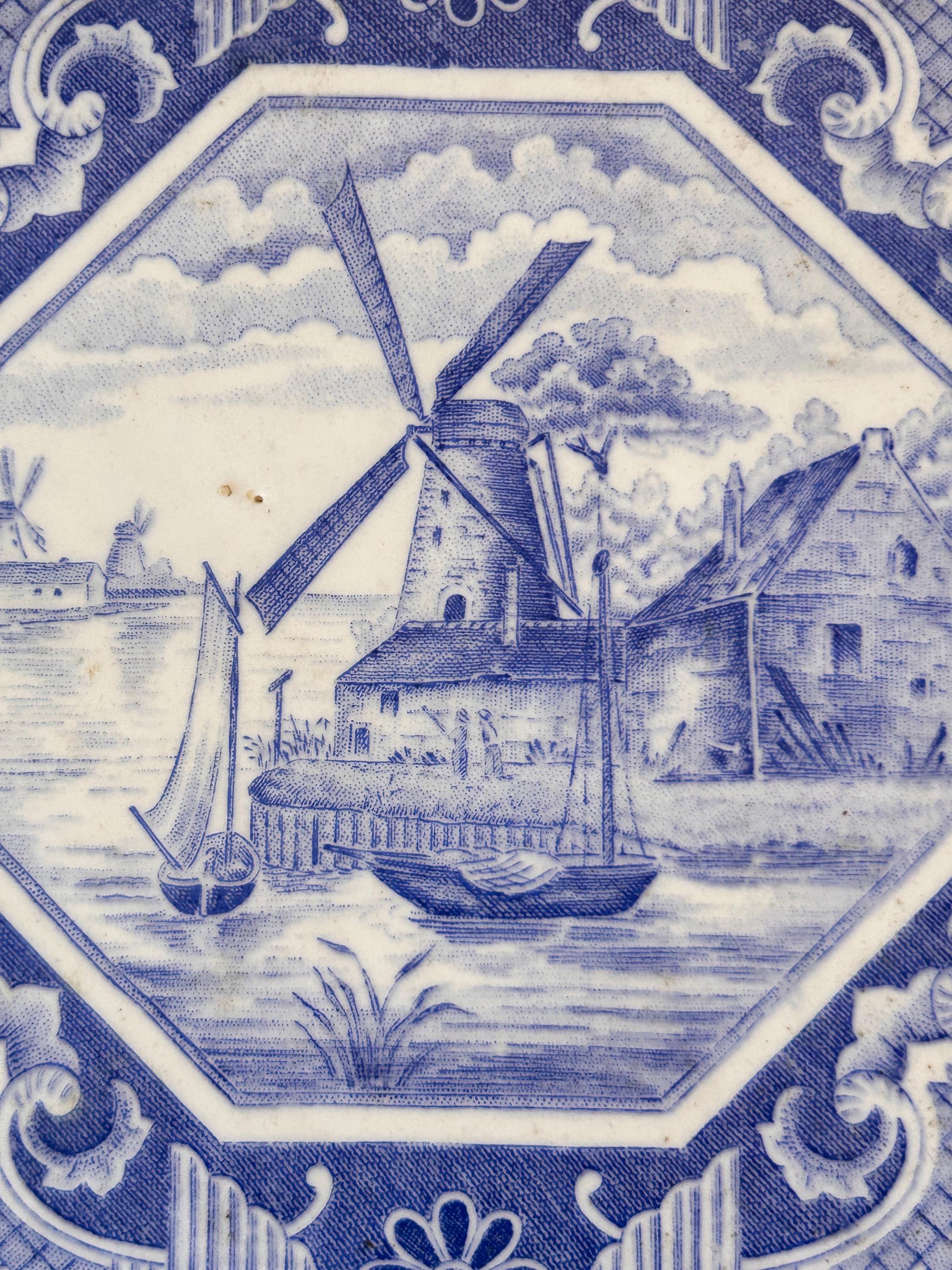 タイル / 装飾タイル - デルフトブルー陶器 - 風車とボートをあしらっ
