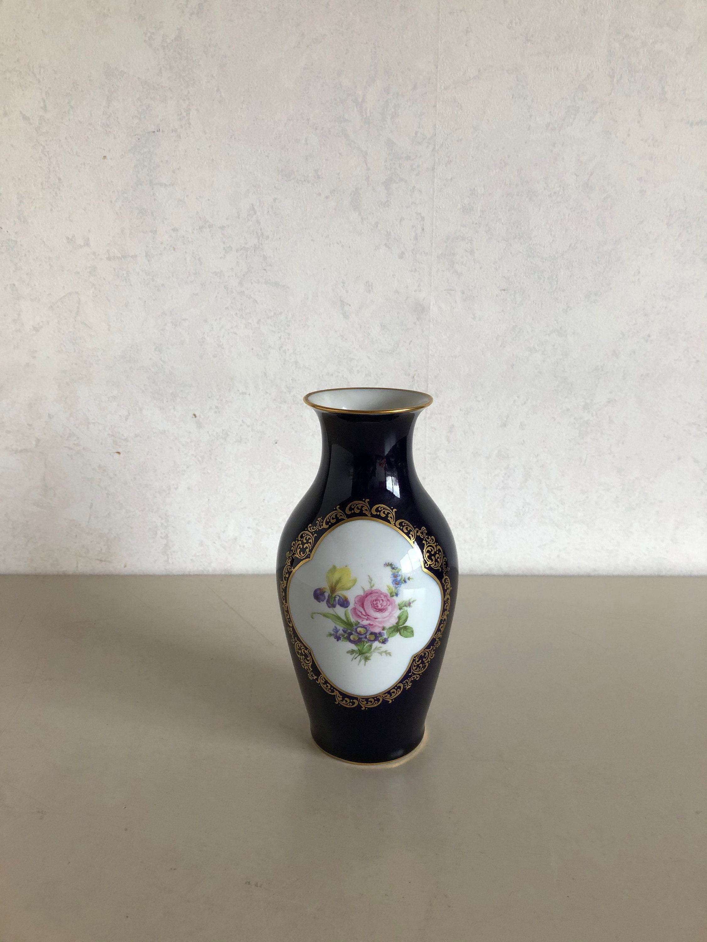 Bavaria Kobaltblau Vase gold Akzent mit Dekor von Blumen Etsy