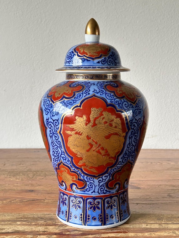 蓋付き花瓶 - 金彩伊万里焼 - 手描き - 磁器 - 日本 - 壷 - Etsy 日本