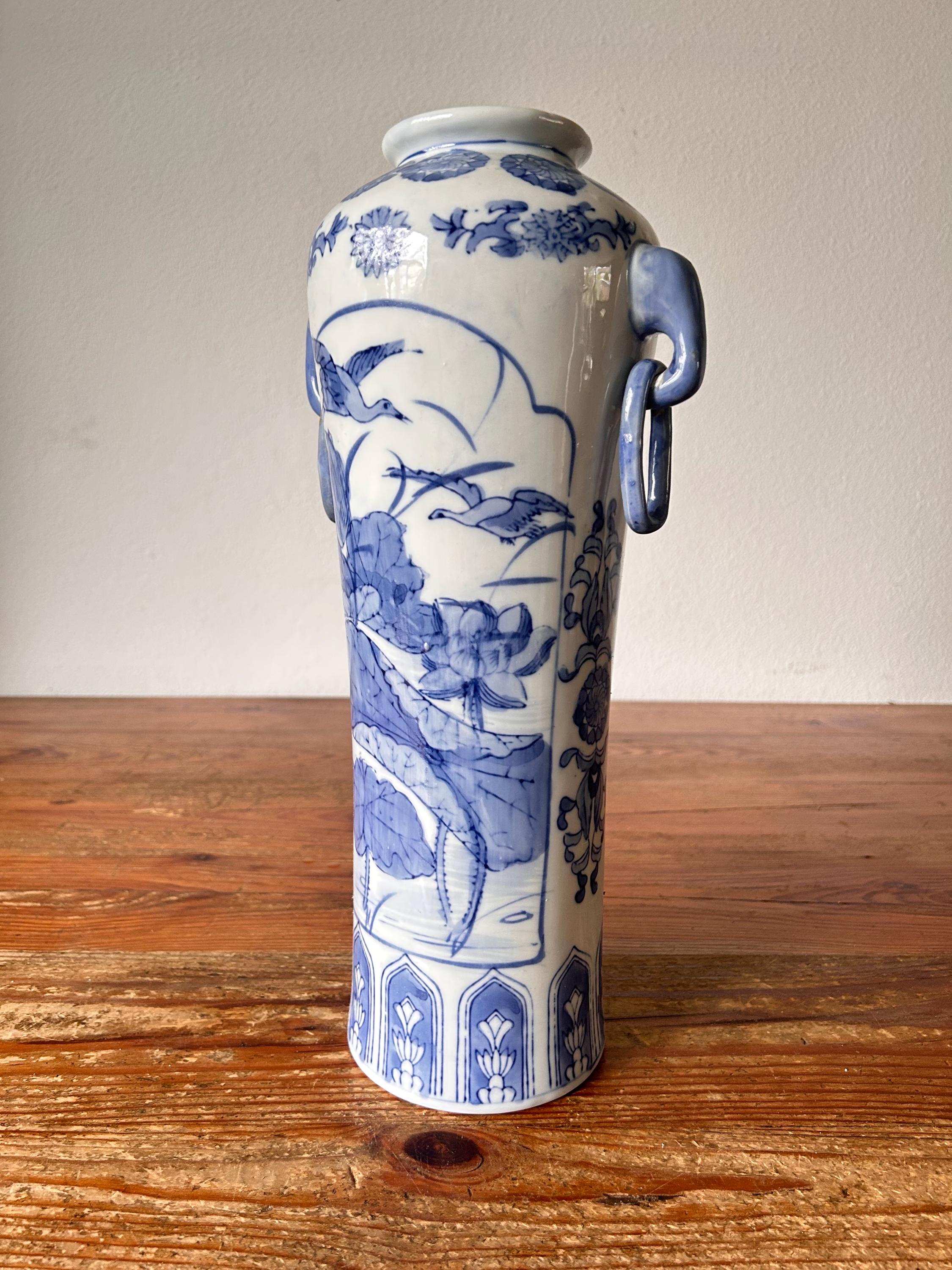 花瓶 - 耳付き花瓶 - 象の頭の形をした耳付き - 手描き - 中国 - 磁器