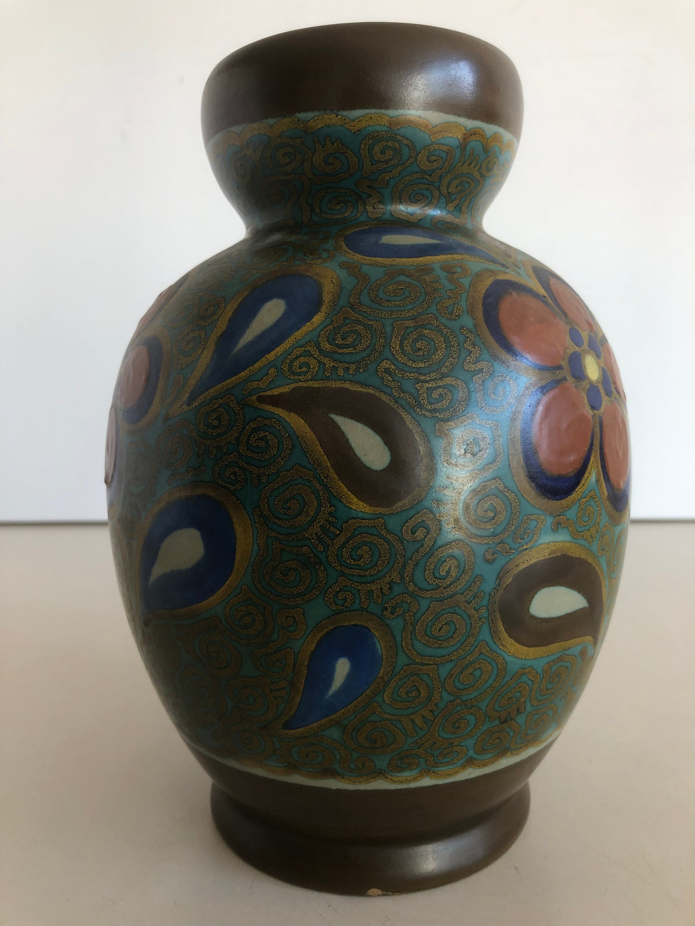 フラワーベース　オランダ陶器　ゴーダ窯　アールデコ　アールヌーボー　花瓶 花瓶 - アールデコ - ゴーダ オランダ - 手描き - 非常に美しい花の