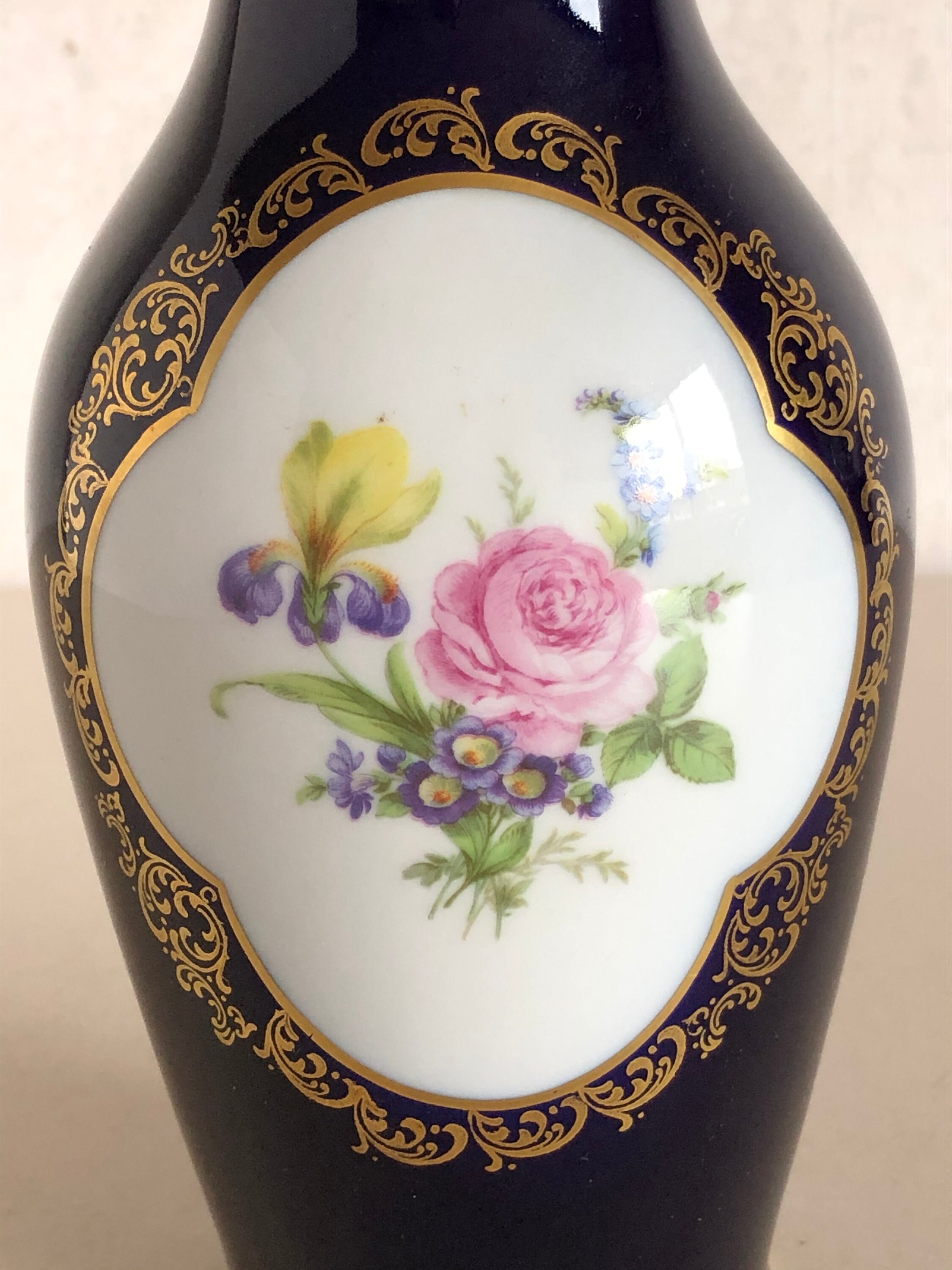 Bavaria Kobaltblau Vase gold Akzent mit Dekor von Blumen Etsy