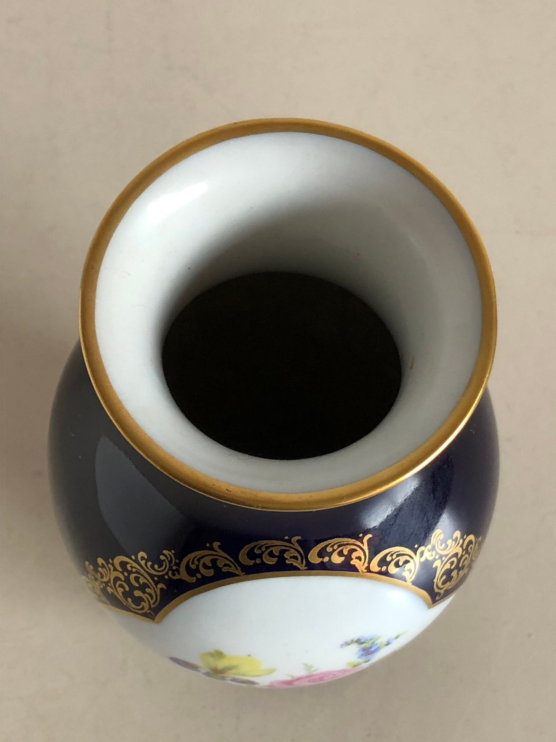 Bavaria Kobaltblau Vase gold Akzent mit Dekor von Blumen Etsy