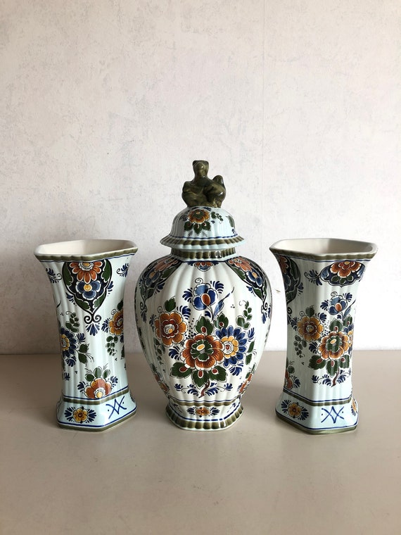 Grand Vase Delft Polychrome – Céramique Peinte à La Main – Décoratif