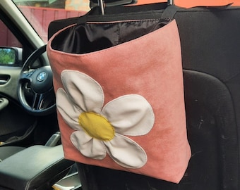Cestino per auto fatto a mano con fodera in tessuto impermeabile. Borsa organizer per auto da donna. Regalo per auto per uomini e donne.