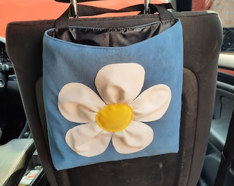 Blue car trash can with waterproof fabric linner Car organizer bag for women Car gift for men and women.