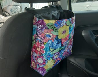 Wildflowers car trash bag waterproof clothHeadrest handing car organiser