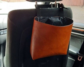 Reusable car trash bag waterproof Car organiser accеssory for women and men Vegan leather car trash bag Car gift for her.