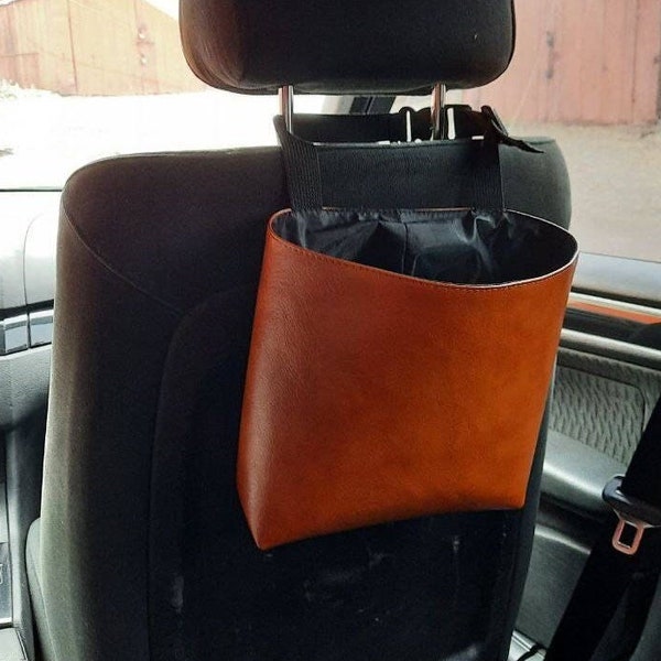 Reusable car trash bag waterproof Car organiser accеssory for women and men Vegan leather car trash bag Car gift for her.