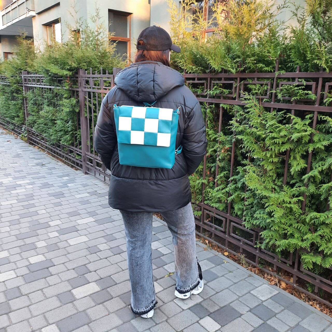 Brown Checkered Convertible Bag