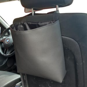 black perforated vegan leather car trash bag with waterproof fabric insade