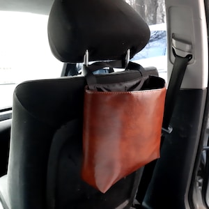 Reusable car trash bag waterproof Car organiser accеssory for women and men Vegan leather car trash bag Car gift for her.