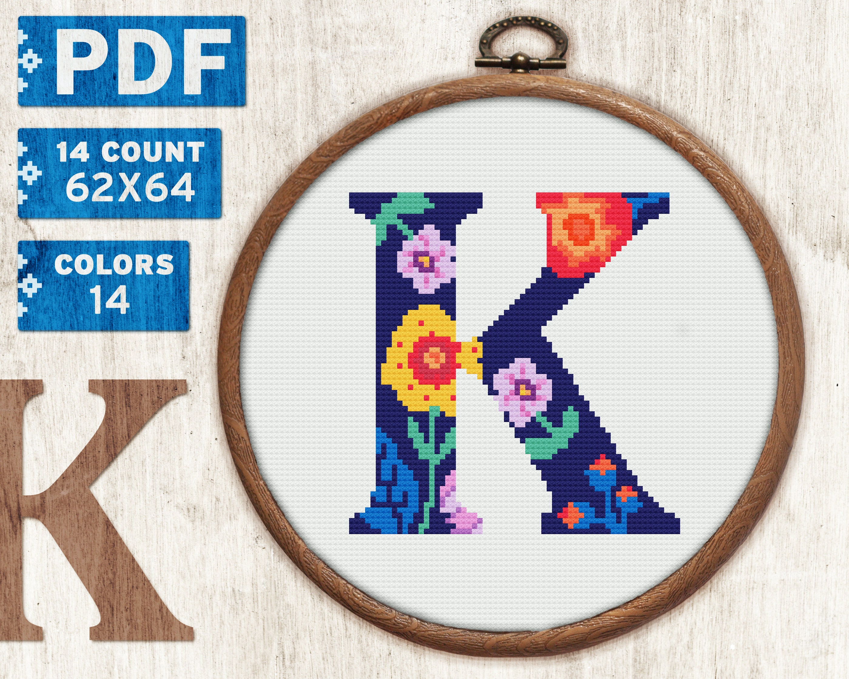 Cross Stitch Pattern Letter K Alphabet Pattern Floral Etsy Nederland