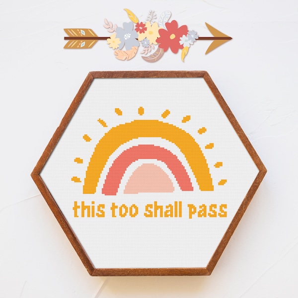 Boho Cross Stitch - this too shall pass -  Modern cross stitch - Embroidery Design - Embroidery pattern (Digital File/PDF)