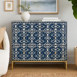 Bone Inlay Chest of Drawers – Handmade Dresser with Floral Design | Indian Inlay Storage Cabinet