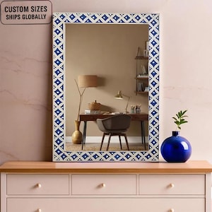 Bone Inlay Geometric Pattern-Blue Mirror Frame