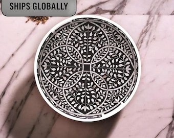 Ready to Ship Bone Inlay Floral Round Tray