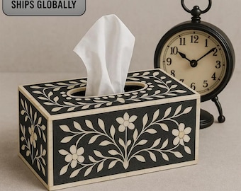 Bone Inlay Tissue Box Floral Pattern  - Available in 20 Stunning Colors