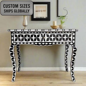 Mother of Pearl Inlay Geometric Pattern Console Table