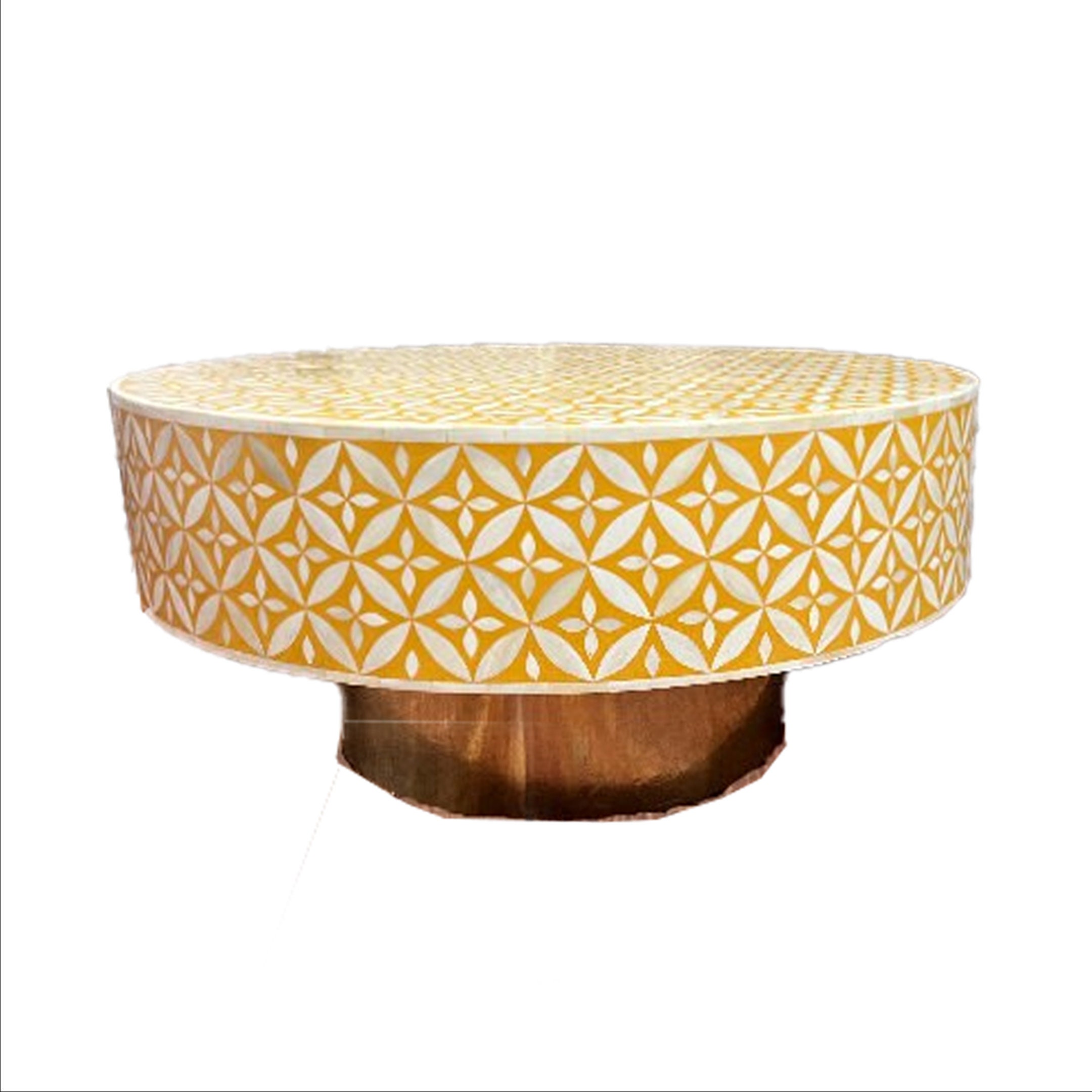 Bone Inlay Handmade Round Coffee Table Orange Spark Color Etsy