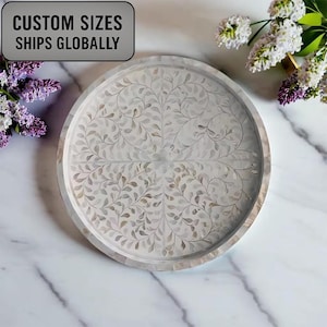 Mother of Pearl Inlay Floral Round Tray, Best Gift for Your Valentine Day