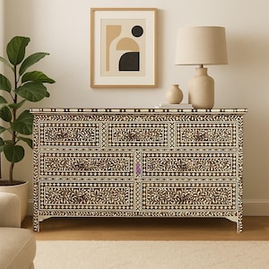 Bone Inlay Floral Pattern Chest of Drawer/ Sideboard/ Inlay Commode