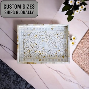 Ready to Ship Mother of Pearl Inlay Floral Rectangle Tray