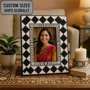 Bone Inlay Geometric Pattern Photo Frame – Available in 20 Stunning Colors