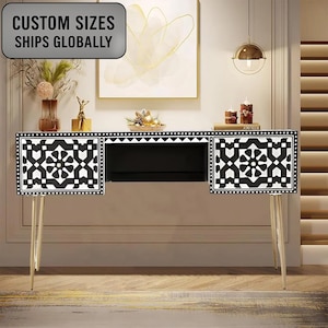 Bone Inlay Moroccan Pattern Console/ Sideboard/ Inlay Table