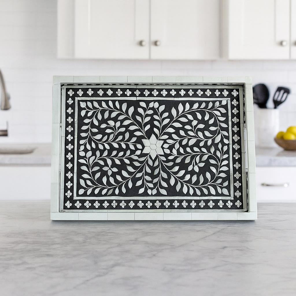 Bone Inlay Handmade Floral Pattern Tray -Unique Christmas Gift Idea