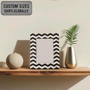 Handcrafted Chevron Photo Frame: Black and White Home Decor